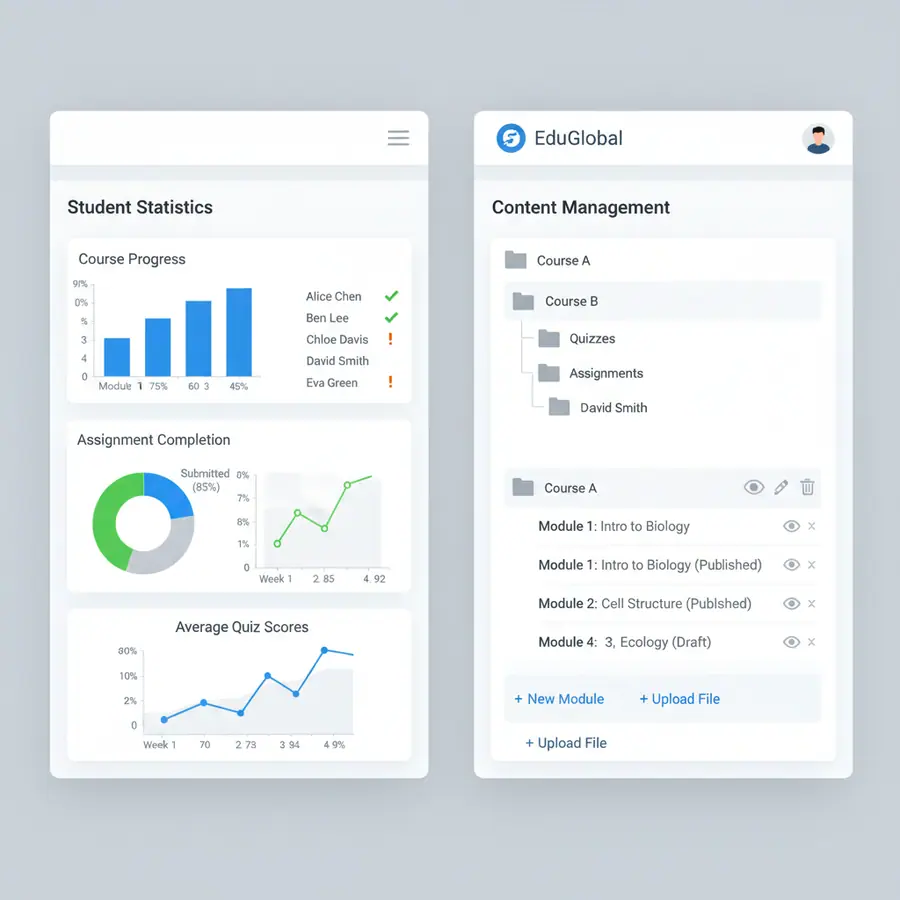 Dashboard interface showing school management overview